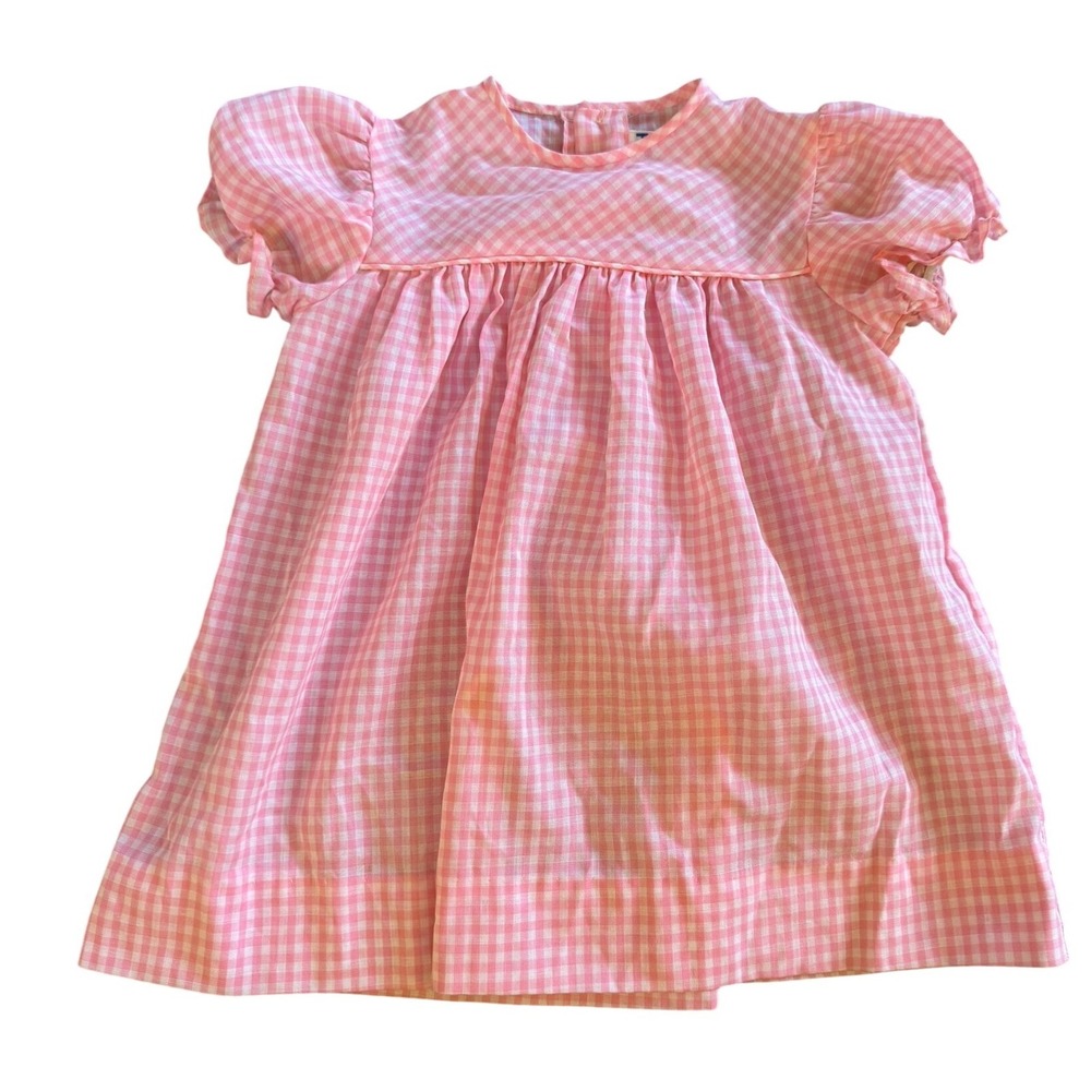 Vintage Youngland Pink Gingham Babydoll Dress‎ Puff Sleeve ILGWU USA Made 4T